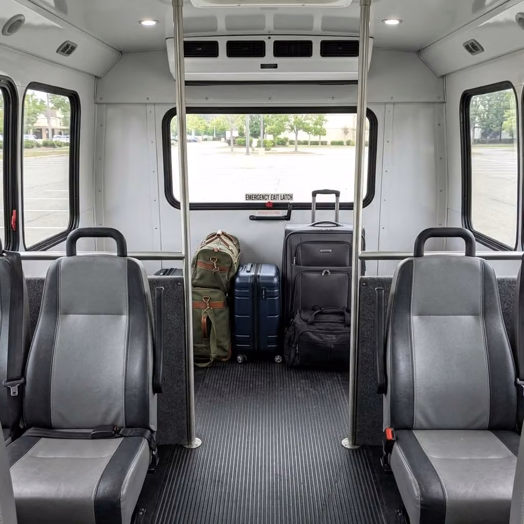 south bend 28 passenger minibus luggage area